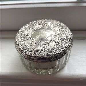 Vintage Silver-Toned Decorative Powder Box